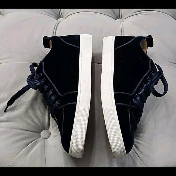Christian Louboutin Navy Blue Velvet Lace Up Sneaker Flats Mens Shoes 42 9 - Picture 15 of 15